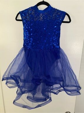 Blue Sequin Tulle Kids Dance Costume Dress